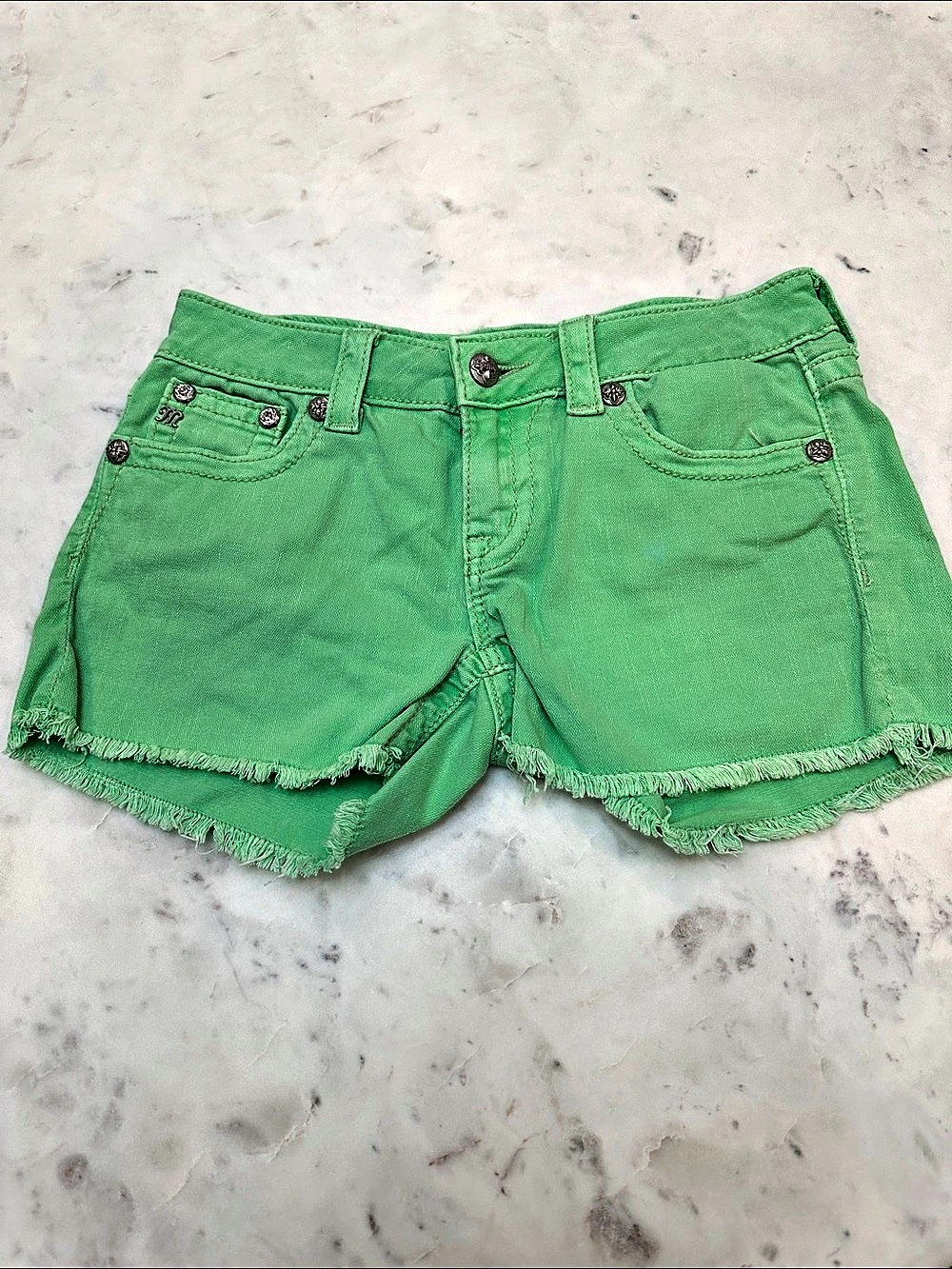 Miss Me Green Frayed Jean Shorts Waist 28
